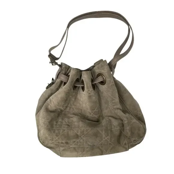 Christian Dior Cannage D Charm Gray Drawstring Shoulder Bucket Bag Handbag OS - Picture 3 of 16